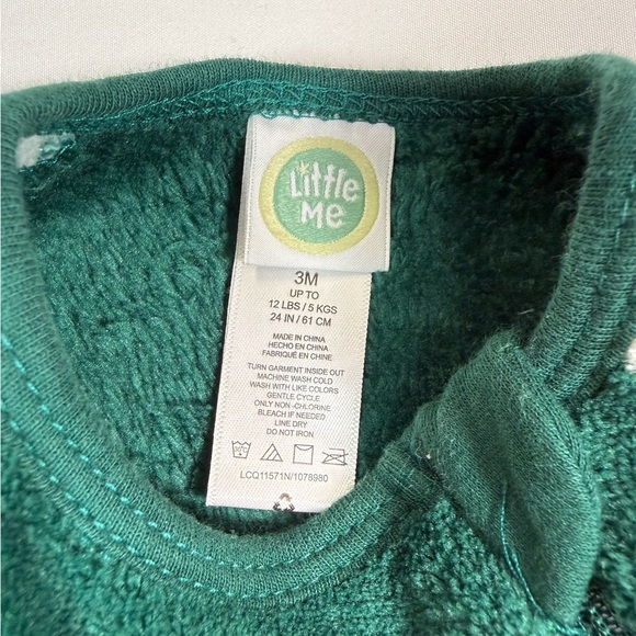 LITTLE ME Green Fleece Bear Footed Sleeper 3M Striped Sleeve Holiday Pajamas - Picture 3 of 8